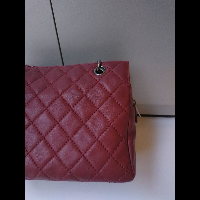 Chanel 銀鍊紅皮菱格三層小托特包 小豆腐包-10
