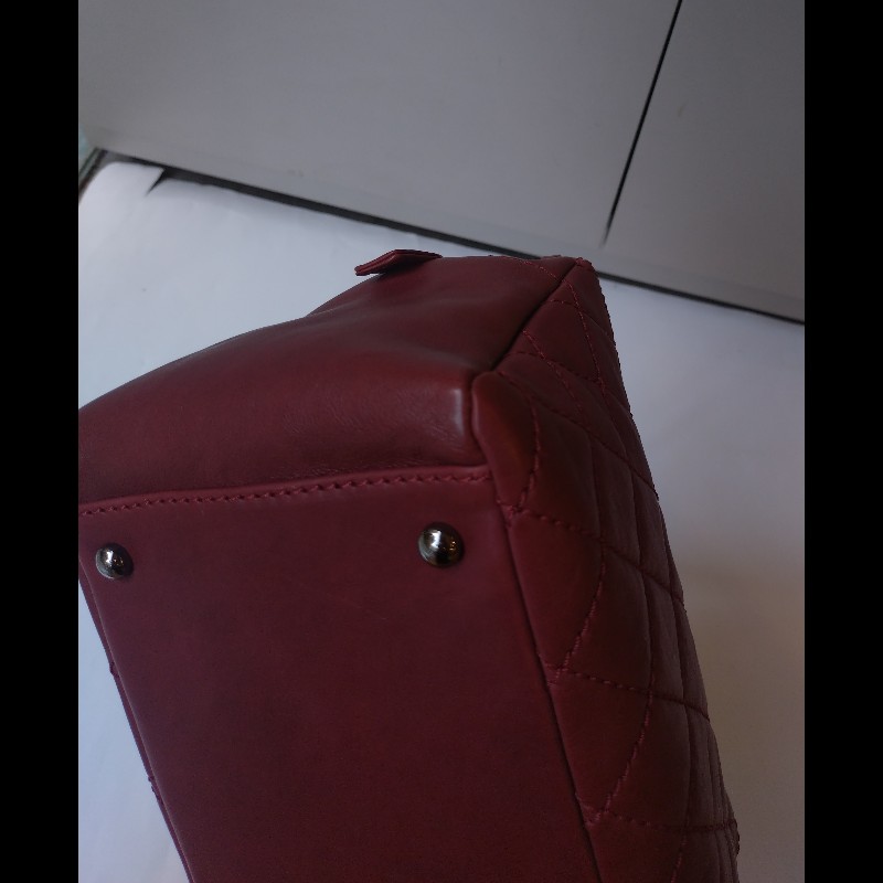 Chanel 銀鍊紅皮菱格三層小托特包 小豆腐包-11