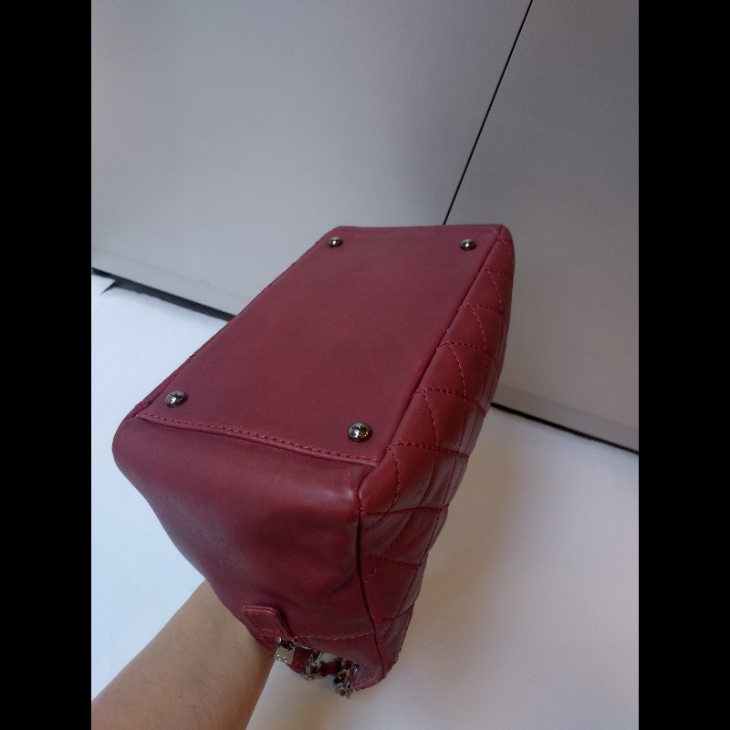 Chanel 銀鍊紅皮菱格三層小托特包 小豆腐包-13