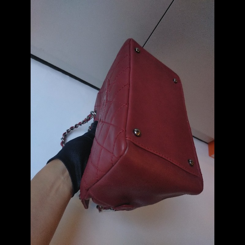 Chanel 銀鍊紅皮菱格三層小托特包 小豆腐包-15