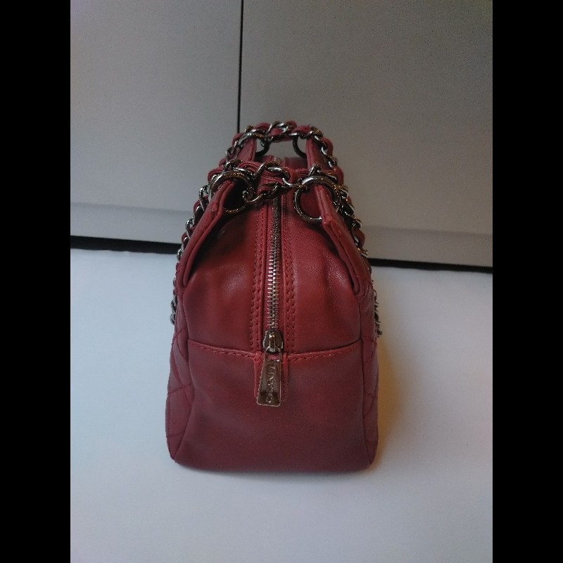 Chanel 銀鍊紅皮菱格三層小托特包 小豆腐包-16