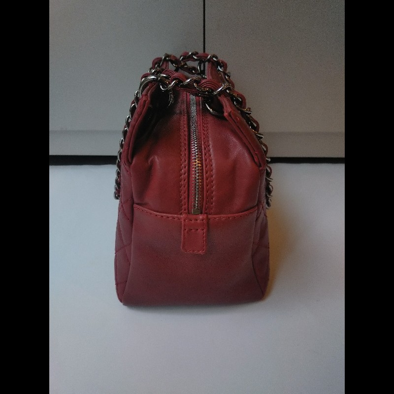 Chanel 銀鍊紅皮菱格三層小托特包 小豆腐包-17