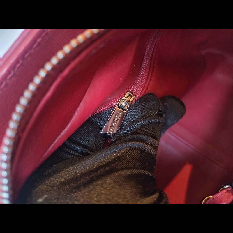 Chanel 銀鍊紅皮菱格三層小托特包 小豆腐包-19