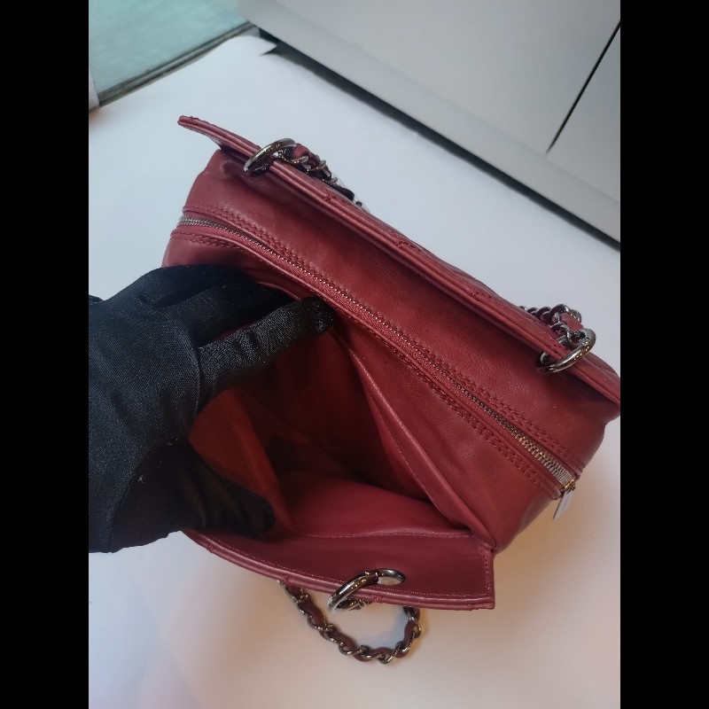 Chanel 銀鍊紅皮菱格三層小托特包 小豆腐包-21