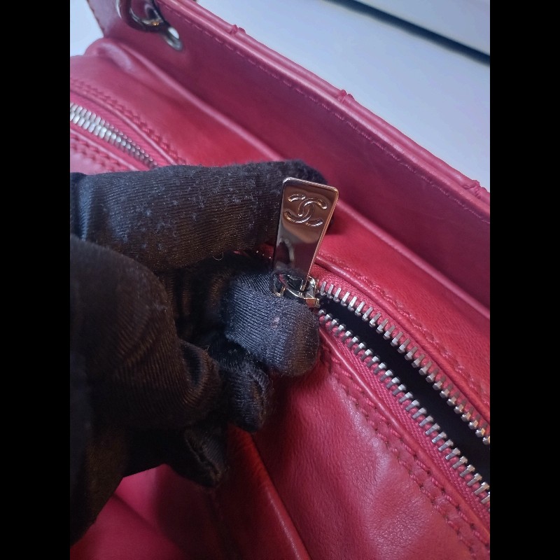 Chanel 銀鍊紅皮菱格三層小托特包 小豆腐包-22