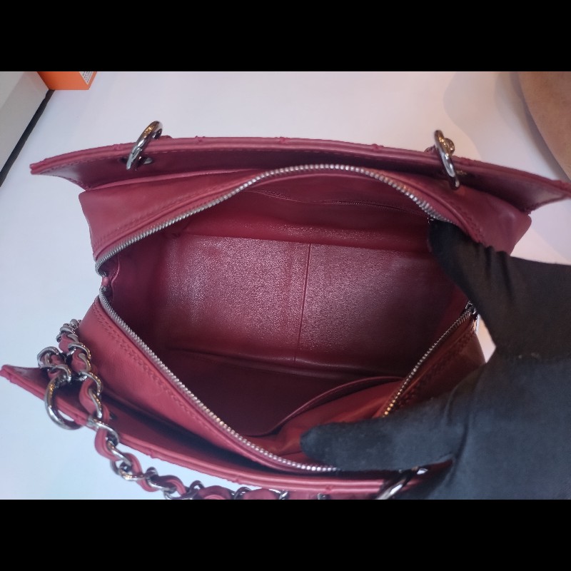 Chanel 銀鍊紅皮菱格三層小托特包 小豆腐包-23