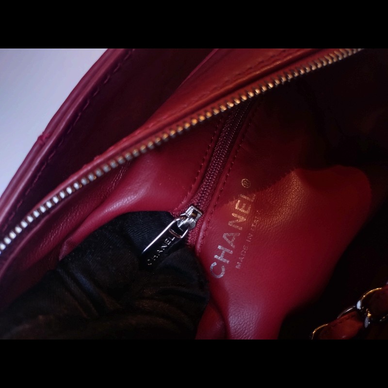 Chanel 銀鍊紅皮菱格三層小托特包 小豆腐包-25