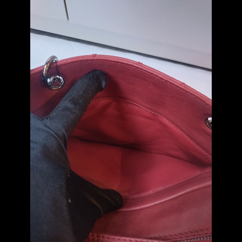 Chanel 銀鍊紅皮菱格三層小托特包 小豆腐包-26