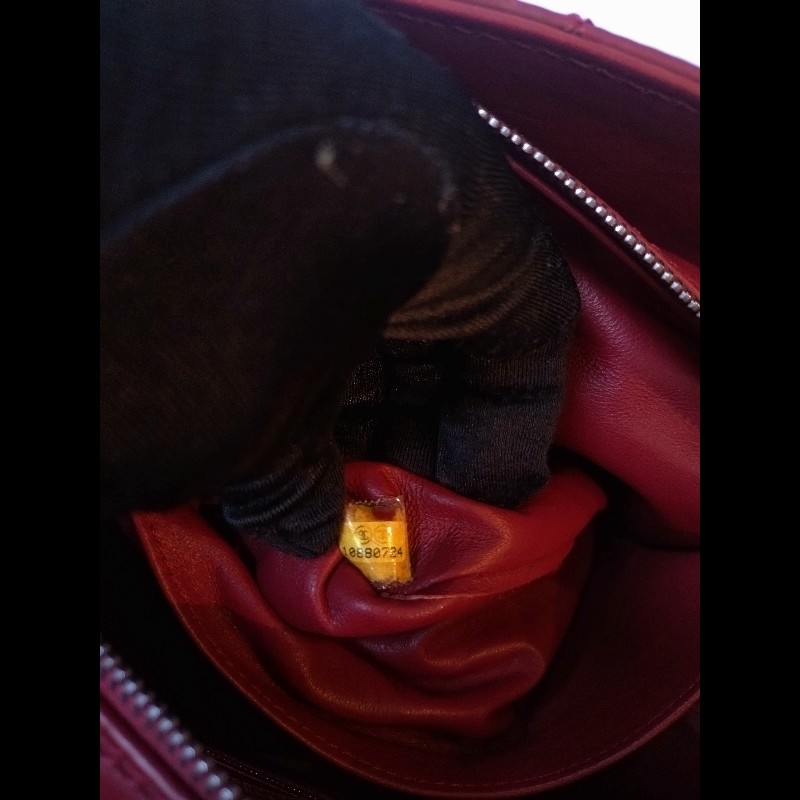 Chanel 銀鍊紅皮菱格三層小托特包 小豆腐包-27