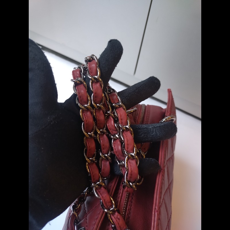 Chanel 銀鍊紅皮菱格三層小托特包 小豆腐包-28