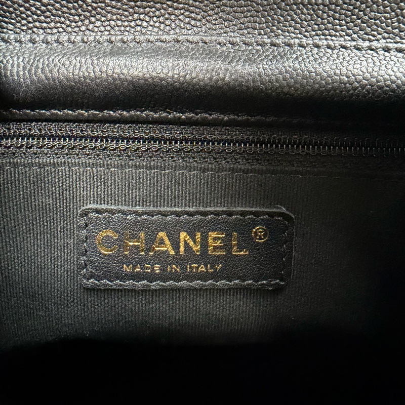 香奈兒 Chanel 荔枝牛皮 雙肩包 後背包 黑色金釦-12