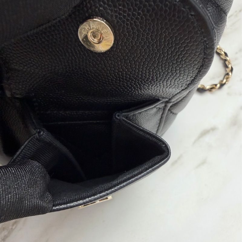 香奈兒 Chanel 荔枝牛皮 雙肩包 後背包 黑色金釦-13