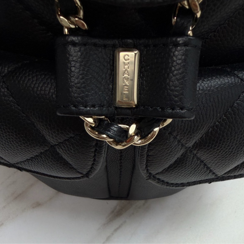 香奈兒 Chanel 荔枝牛皮 雙肩包 後背包 黑色金釦-17