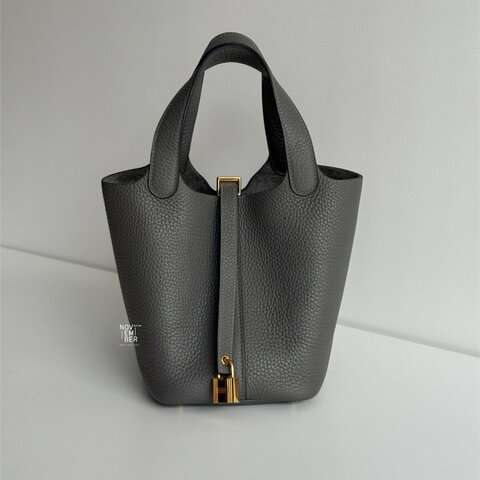 99新🆕 全配有購證🙌🏻 Hermès 愛馬仕 Picotin18 積雨雲灰金釦