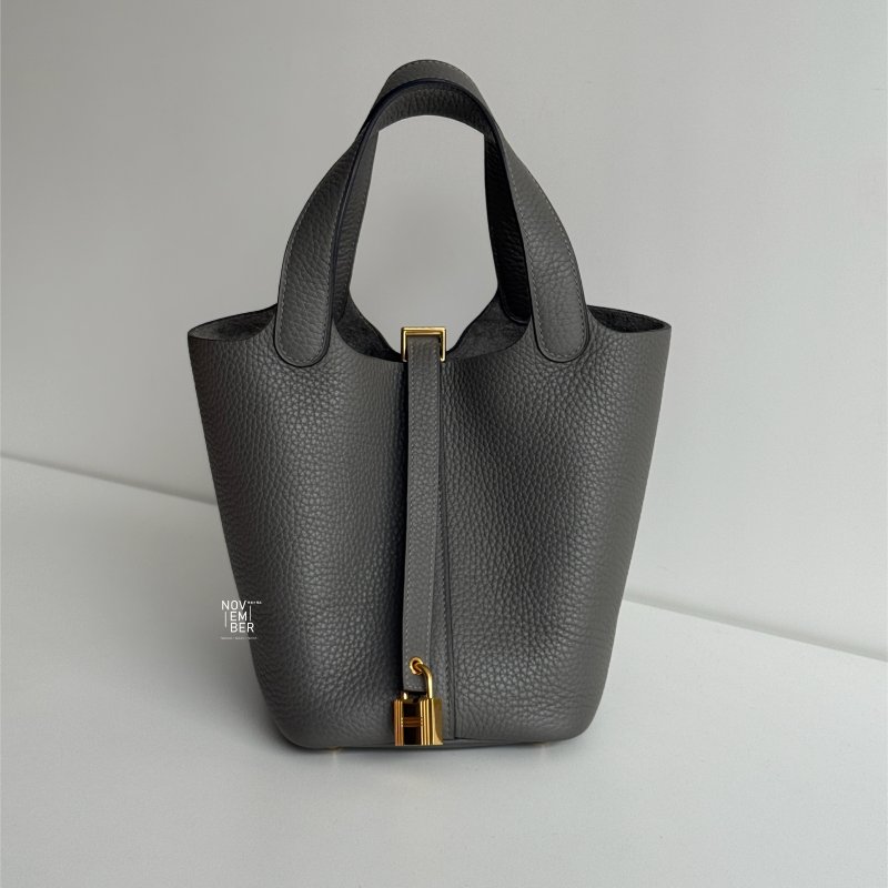 99新🆕 全配有購證🙌🏻 Hermès 愛馬仕 Picotin18 積雨雲灰金釦-0
