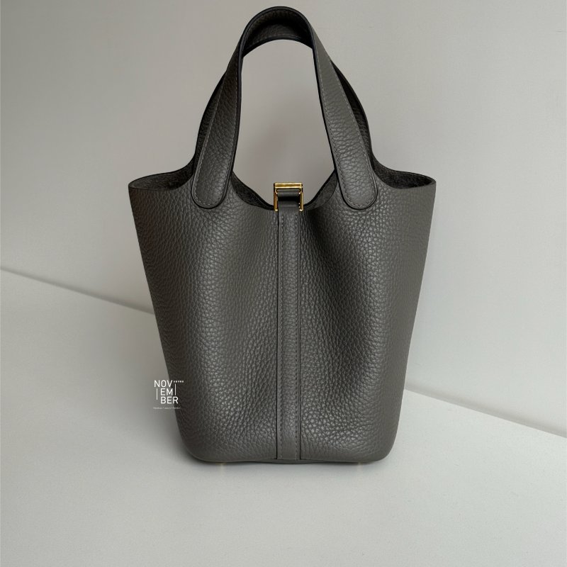 99新🆕 全配有購證🙌🏻 Hermès 愛馬仕 Picotin18 積雨雲灰金釦-5