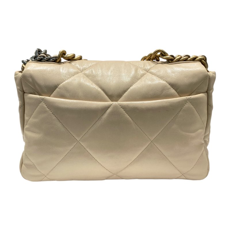 CHANEL 香奈兒 19 BAG 翻蓋肩背包 羊皮 米色 金釦-2