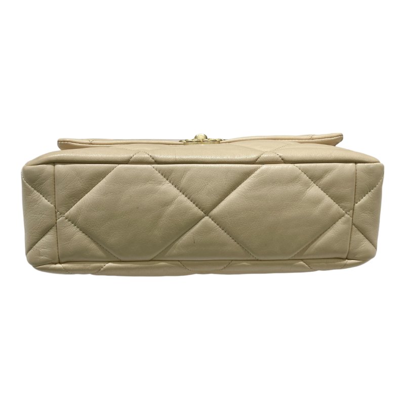 CHANEL 香奈兒 19 BAG 翻蓋肩背包 羊皮 米色 金釦-5