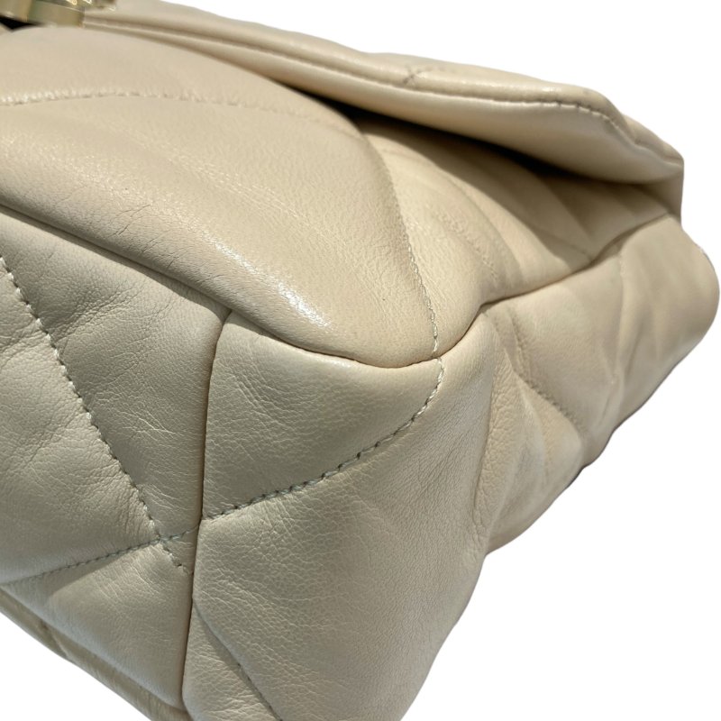 CHANEL 香奈兒 19 BAG 翻蓋肩背包 羊皮 米色 金釦-8