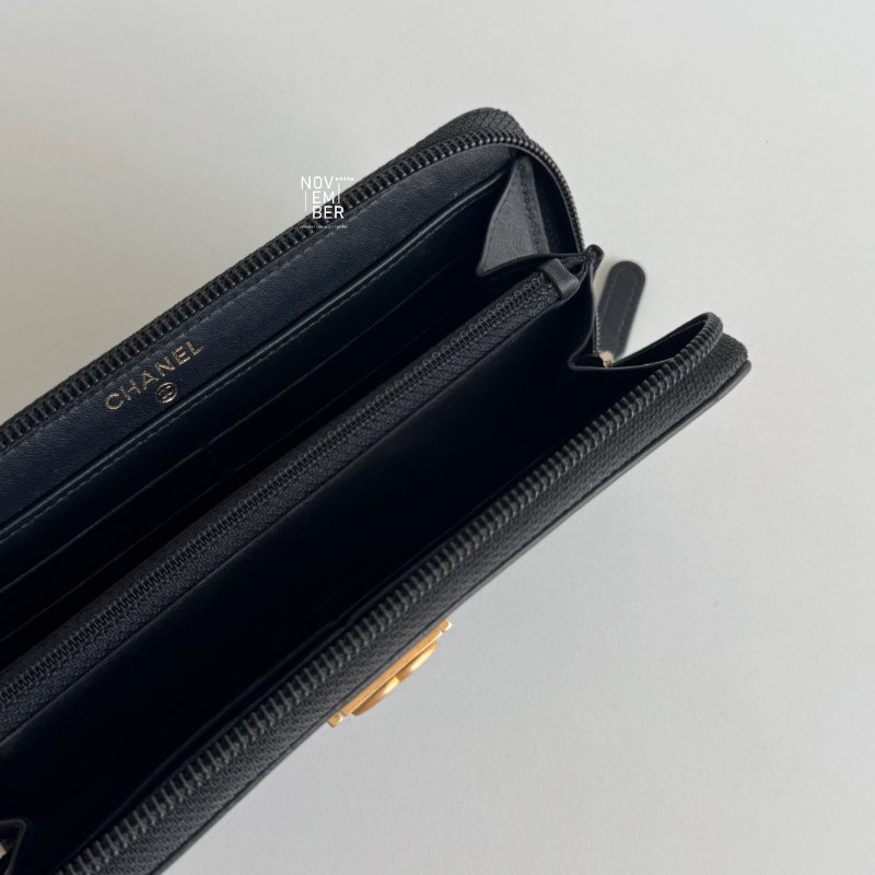 98新✨ Chanel 香奈兒 Boy 拉鏈長夾 黑色金釦-4