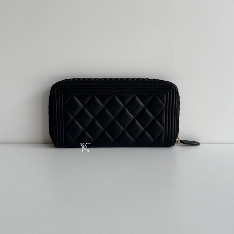 98新✨ Chanel 香奈兒 Boy 拉鏈長夾 黑色金釦-5