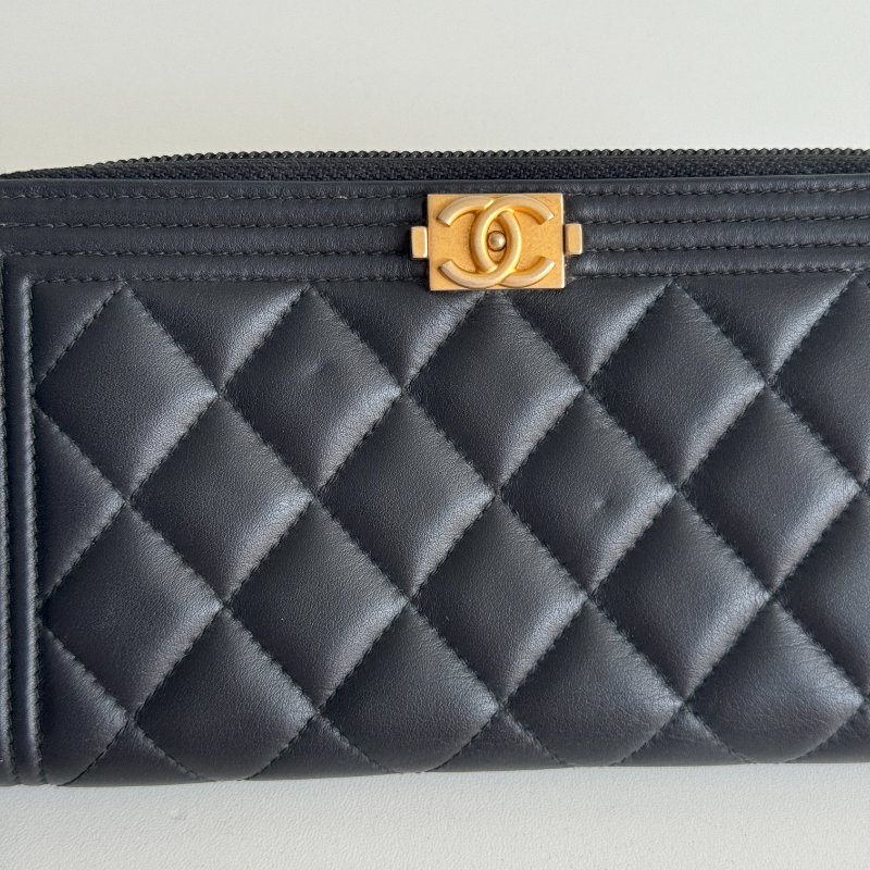 98新✨ Chanel 香奈兒 Boy 拉鏈長夾 黑色金釦-6