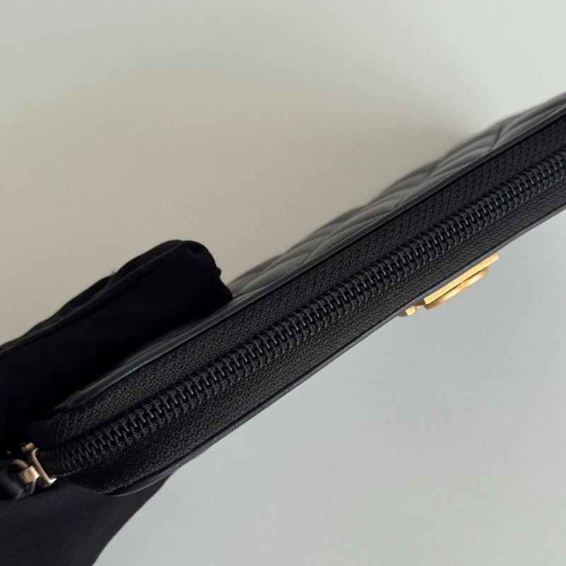 98新✨ Chanel 香奈兒 Boy 拉鏈長夾 黑色金釦-7