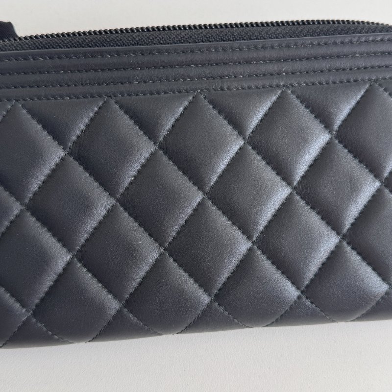 98新✨ Chanel 香奈兒 Boy 拉鏈長夾 黑色金釦-13