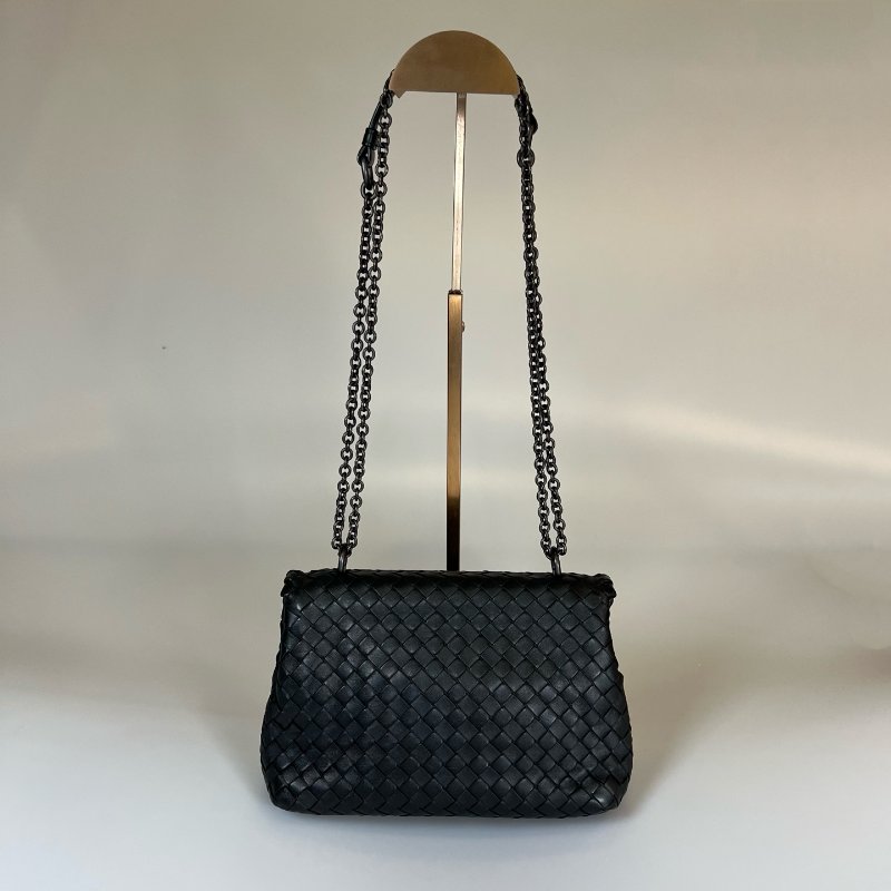 BV  黑編織單肩鏈條包-1