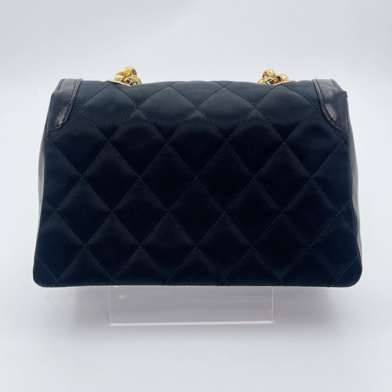 「JL精品代購」中古黑金緞面拼皮雕花鍊子母包-4