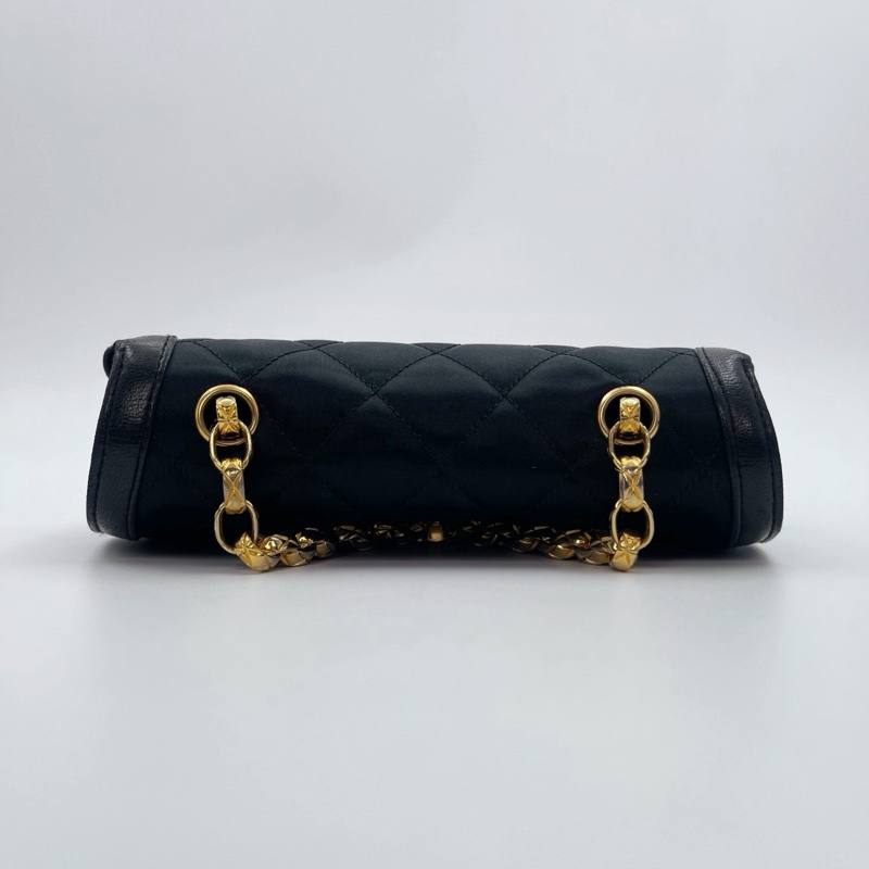 「JL精品代購」中古黑金緞面拼皮雕花鍊子母包-8