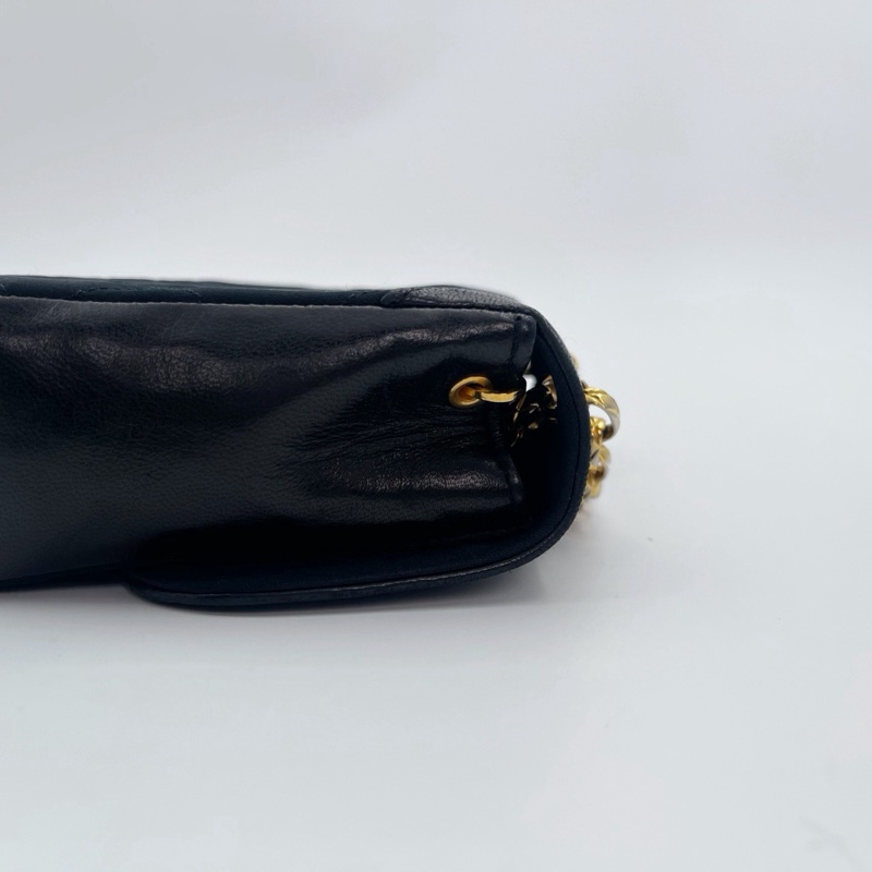 「JL精品代購」中古黑金緞面拼皮雕花鍊子母包-13