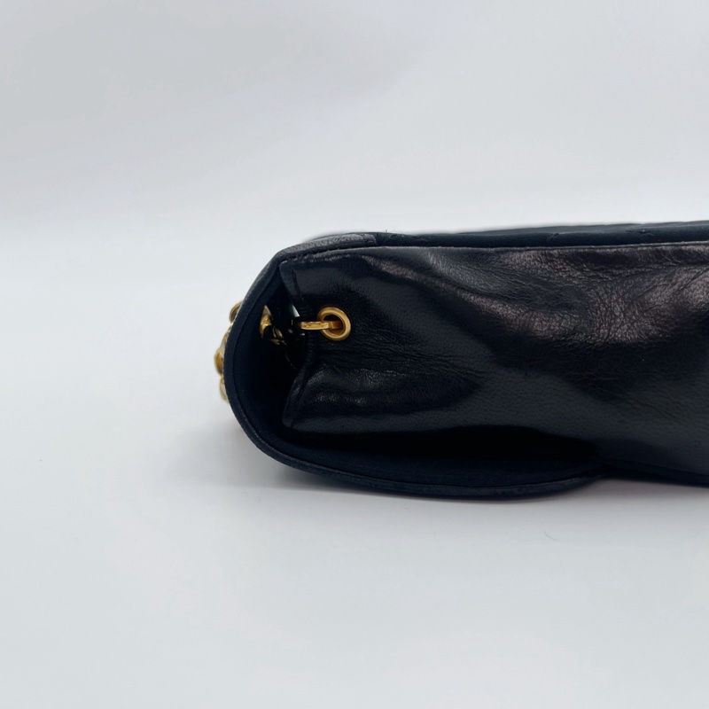 「JL精品代購」中古黑金緞面拼皮雕花鍊子母包-14