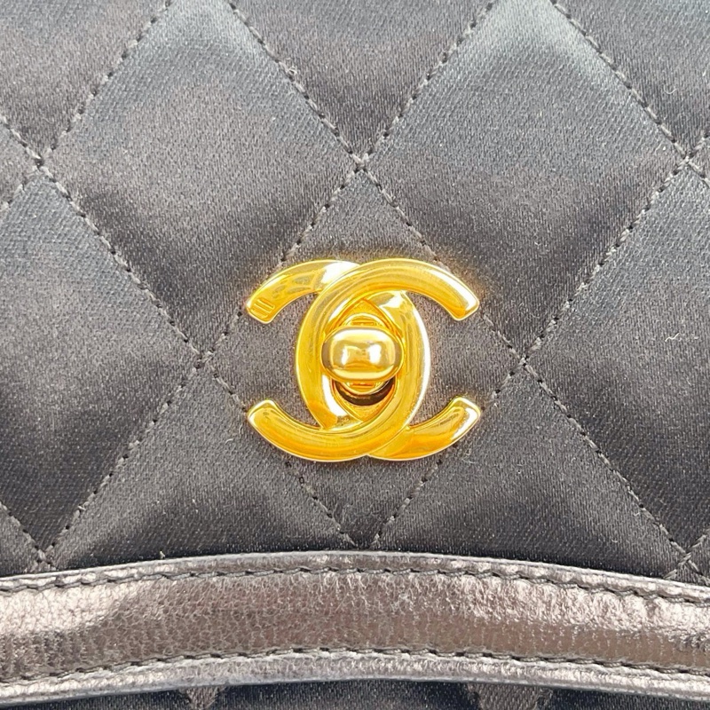 「JL精品代購」中古黑金緞面拼皮雕花鍊子母包-15