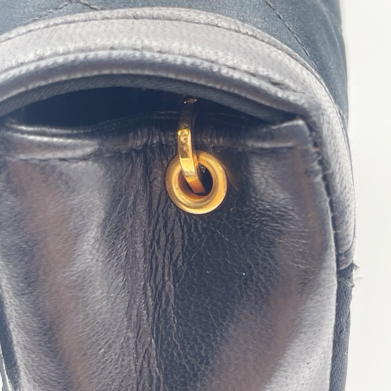 「JL精品代購」中古黑金緞面拼皮雕花鍊子母包-21