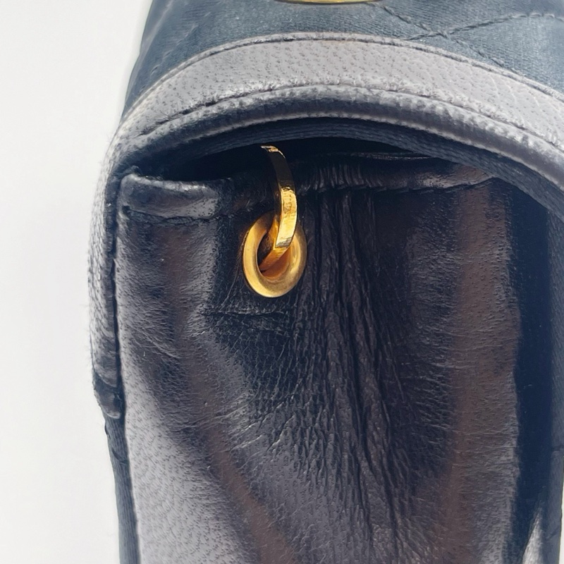 「JL精品代購」中古黑金緞面拼皮雕花鍊子母包-22