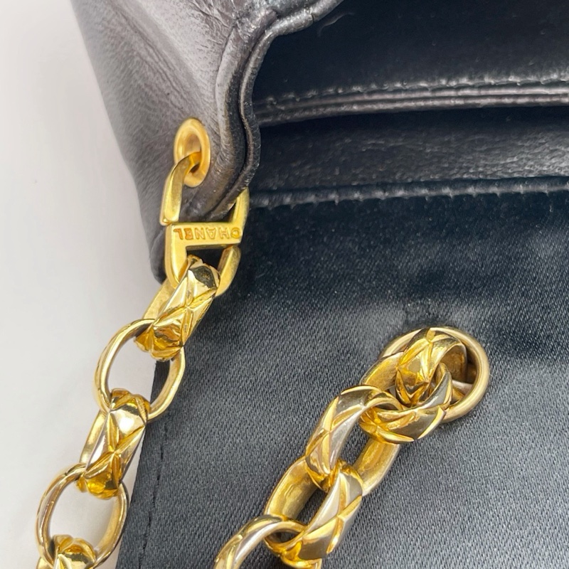 「JL精品代購」中古黑金緞面拼皮雕花鍊子母包-29