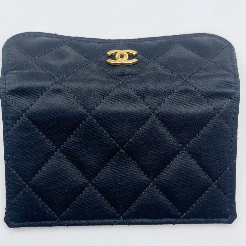 「JL精品代購」中古黑金緞面拼皮雕花鍊子母包-35