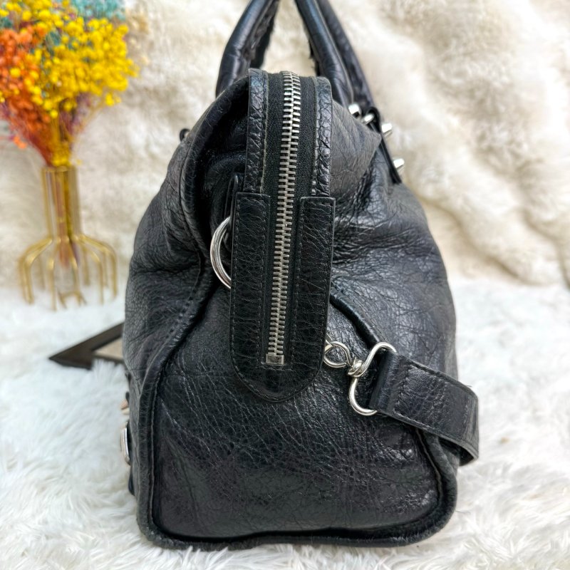 BALENCIAGA CITY 機車包 黑色 油蠟皮 大號 螺紋銀扣-3