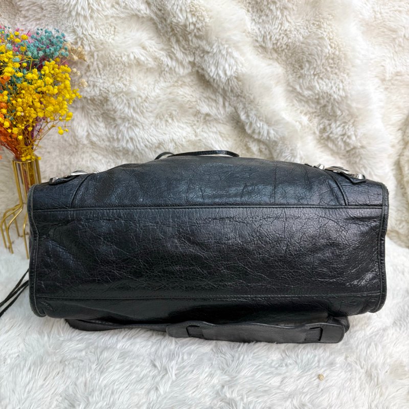 BALENCIAGA CITY 機車包 黑色 油蠟皮 大號 螺紋銀扣-5