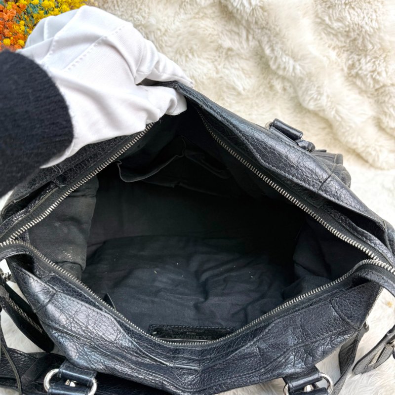 BALENCIAGA CITY 機車包 黑色 油蠟皮 大號 螺紋銀扣-6