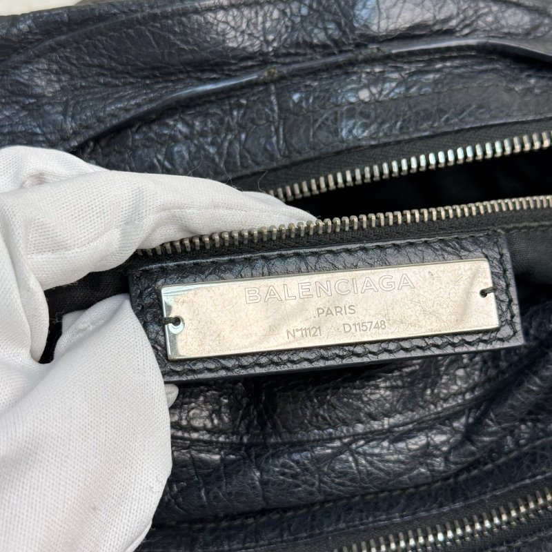 BALENCIAGA CITY 機車包 黑色 油蠟皮 大號 螺紋銀扣-7