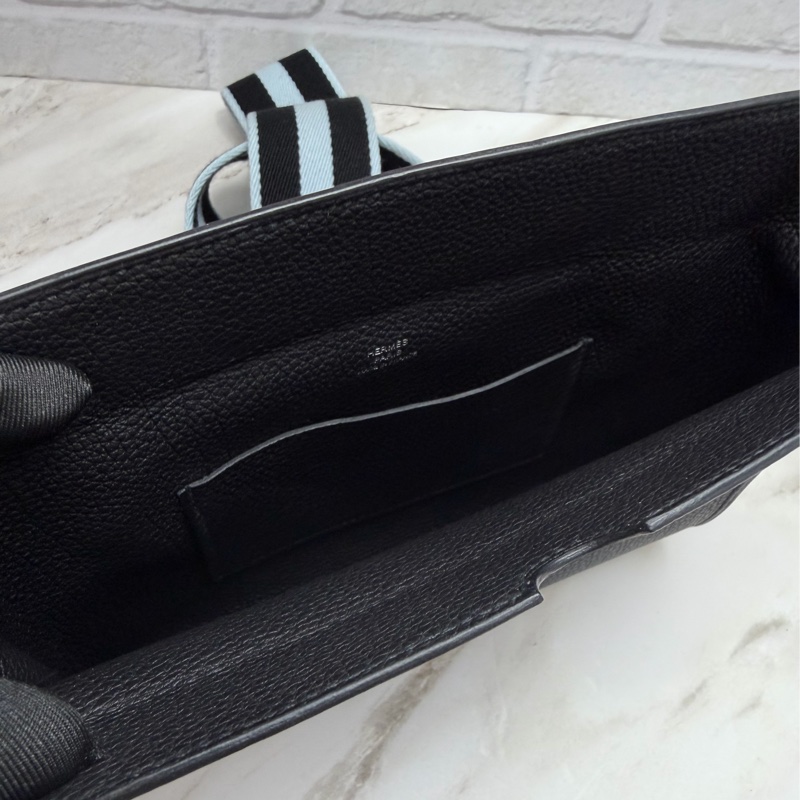 Hermès 愛馬仕 Videpoches 黑色銀釦 斜背包-9