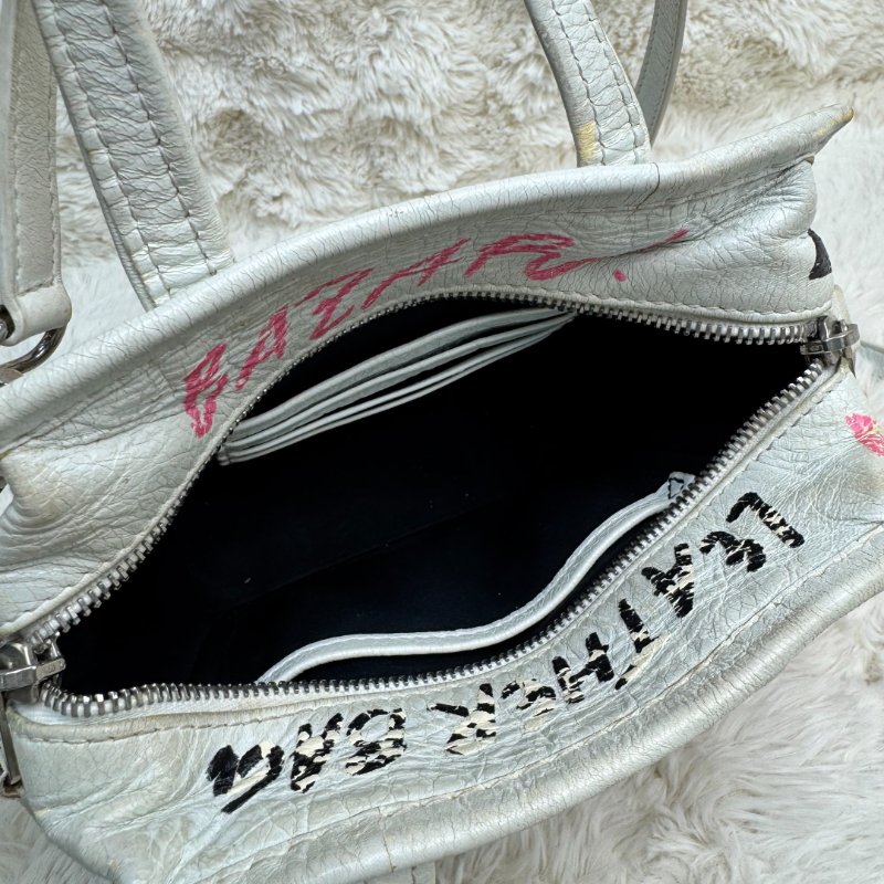 BALENCIAGA Bazar Shopper 白色 塗鴉 羊皮 xxs-5