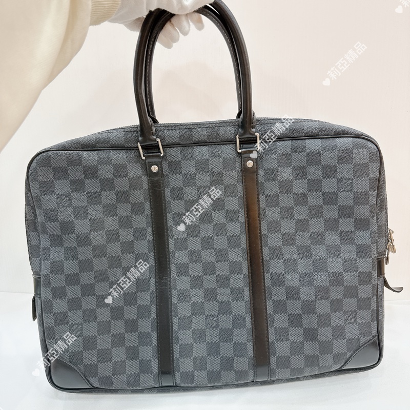 莉亞精品♡ LV黑色棋盤格手提公事包 二手美包-2