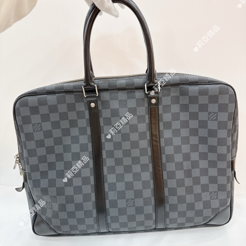 莉亞精品♡ LV黑色棋盤格手提公事包 二手美包-3