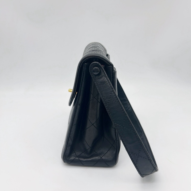 「JL精品代購」9新 香奈兒黑金羊皮菱格戴妃Kelly腋下包-4