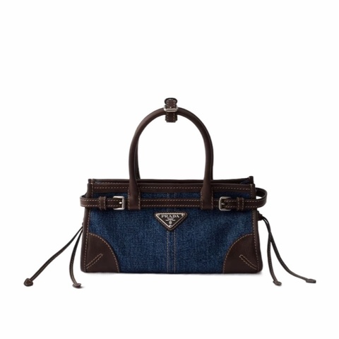 Prada 女士 Bonnie 小號牛仔布和水牛皮手提包均碼碼小號、23.5cm*9cm*12cm