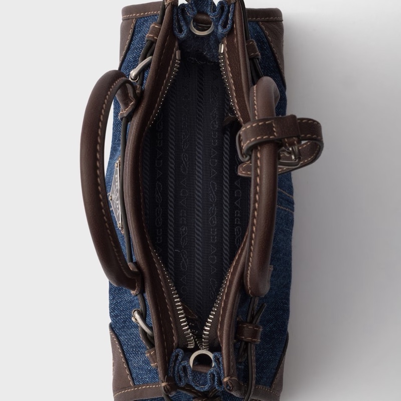 Prada 女士 Bonnie 小號牛仔布和水牛皮手提包均碼碼小號、23.5cm*9cm*12cm-5