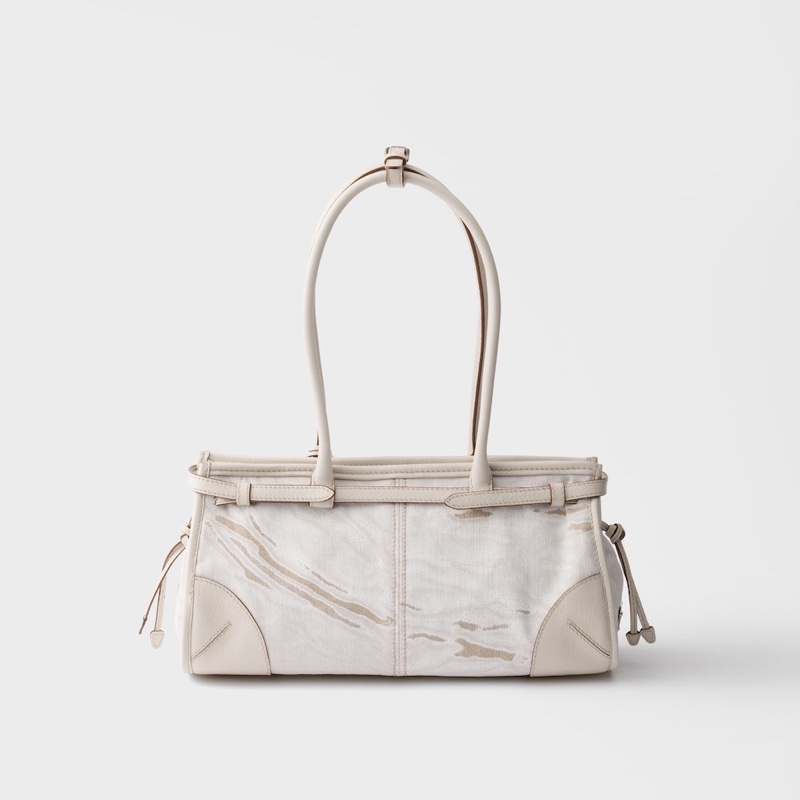 Prada 女士 Bonnie 中號印花亞麻皮革拼接手提包均碼碼中號、32cm*12cm*15.5cm-1